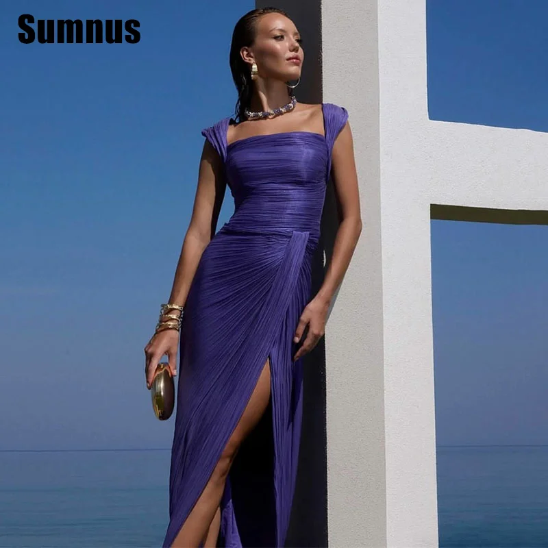 

Sumnus Charming Mermaid Formal Occasion Gowns Sleeveless Pleats Floor-Length Evening Dress فساتين سهرة Customized