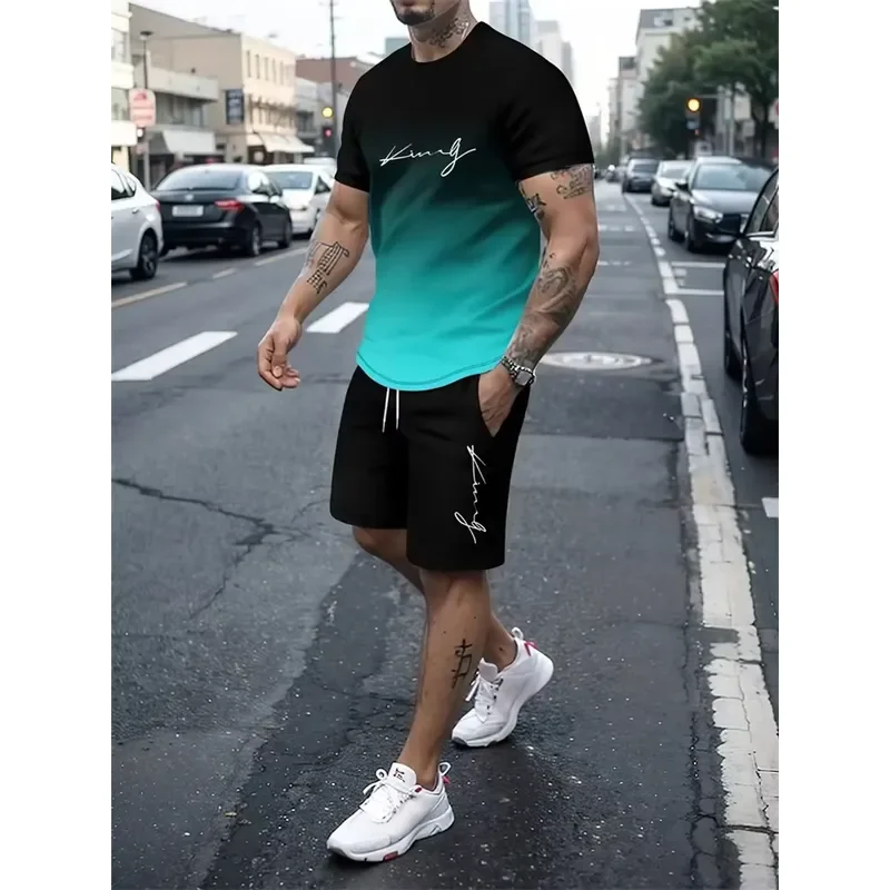 2025 new summer men's sportswear, men's loose fashion clothing, 3D printed T-shirt shorts, men's simple clothing fashion set,