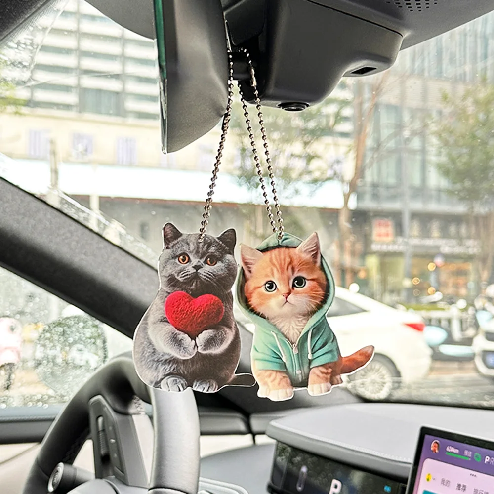 Cartoon Kat Hond Acryl Hanger Auto Achteruitkijkspiegel Hanger Leuk Katje Ornament Speelgoed Thuis Boom Decoratie