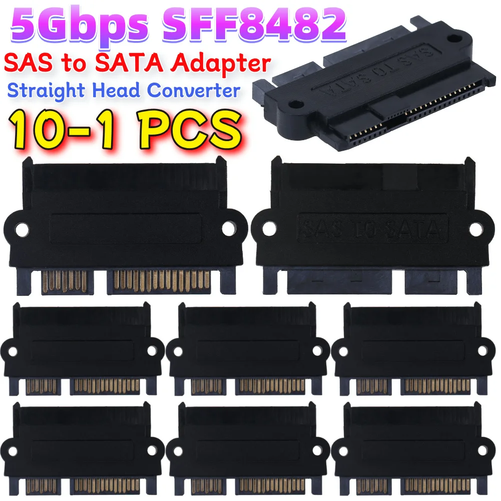 10-1PCS 5Gbps SFF 8482 SAS to SATA 180 Degree Angle Adapter Converter Straight Head for SAS Hard Drive to Motherboard SATA Port