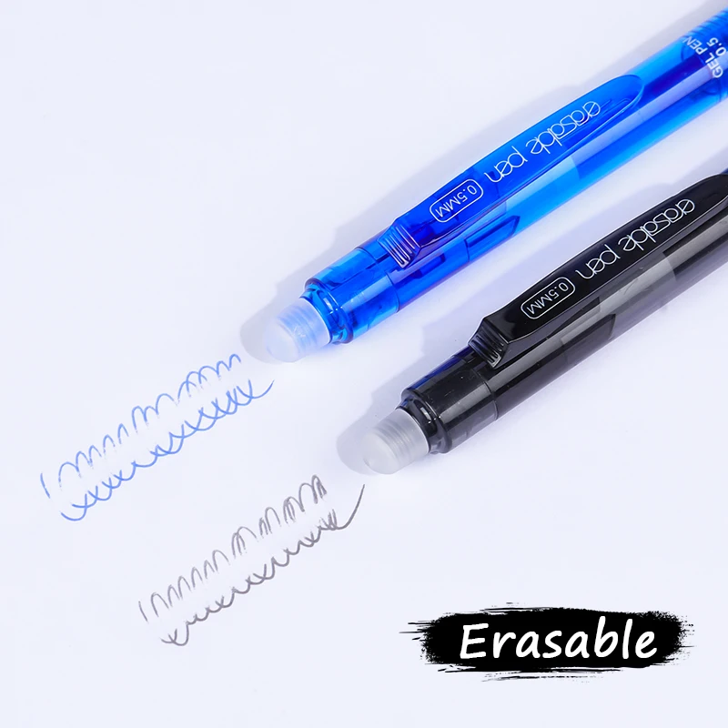 4pcs Black Blue Press Erasable Gel Pens 0.5mm +4pcs Refill +1 Rubber Pen for Drawing Writing Gel Ink Rollerball Pen Stationery