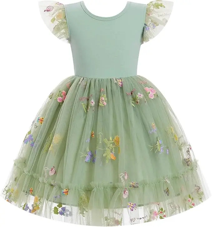 

Snvdzo Flower Girls Glitter Floral Tulle Tie Back Dress For Wedding Birthday Evening Party Prom Banquet Gown 2026