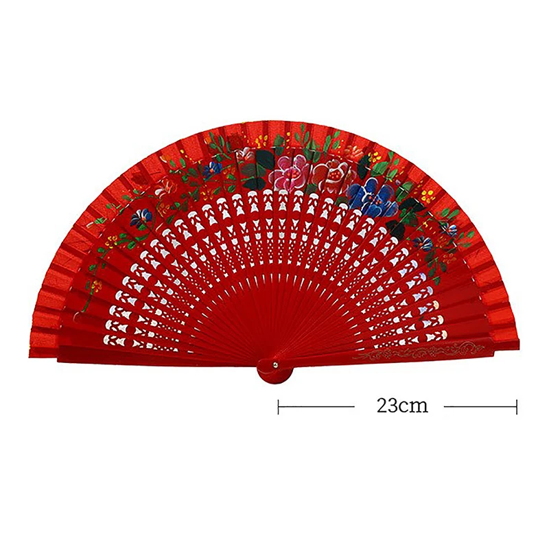 Chinese Style Double-Sided Folding Fan Hollow Double-sided Craft Gift Dancing Printing Wood Spanish Hand Fan Party Supplies