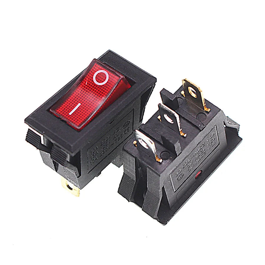KCD3 Drie Pins Twee Modus Met Rood Licht 32*16Mm KCD6-3P Rode V-Type C-Vorm rocker Switch 16A 250V