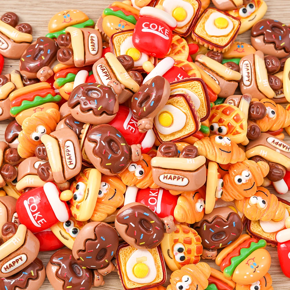 Tusember 15 Stück Gemischte Niedliche Hamburger Cola Toast Donuts Charms aus Harz mit Flacher Rückseite für DIY Schmuckzubehör Frauen Mädchen Kinder Spielzeug – Detail 2