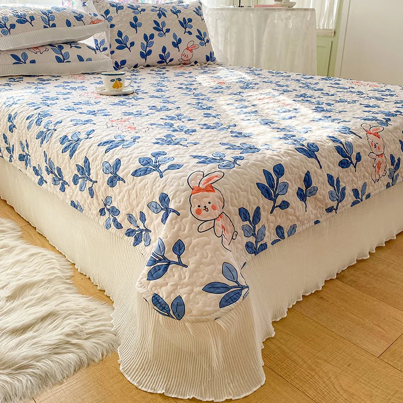 Lace Bed Cover Three-piece Set Princess Wind Chiffon Folder Cotton Bed Sheet Bedspread Four Seasons Universal Bedding