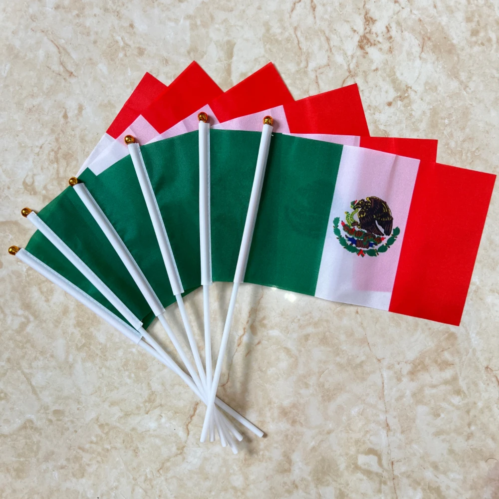 Mexico Hand Flag14x21cm World International MX Mexico Mexican National Hand Held Small Waving Flag Plastic flagpole