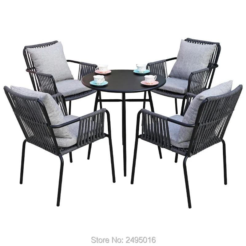 5-piece outdoor Woven rope furniture dining set for Restaurants, cafes with cushions all weather,anti-Rust