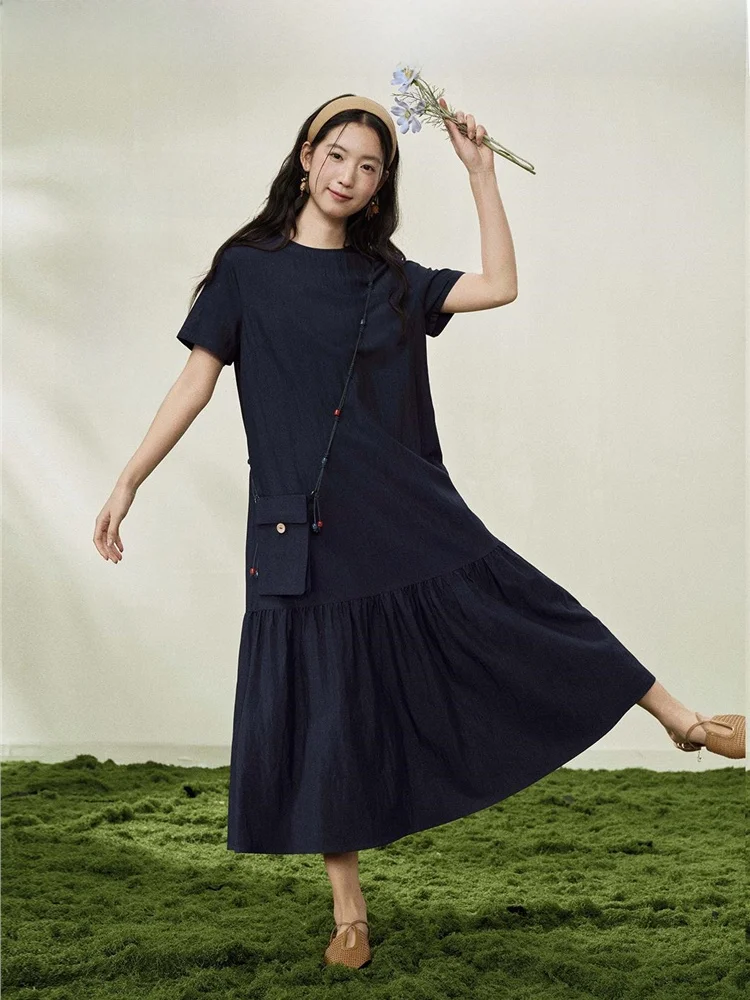 Vestido informal de verano para mujer Jean Paul, estilo holgado, con cuello redondo, corte asimétrico y dobladillo con empalmes