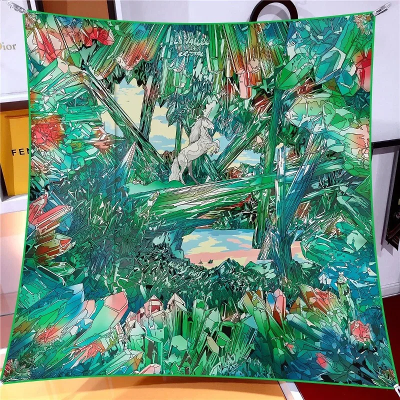 VREOVOR ربيع جديد 90 وشاح مربع اليدوية سطح المكتب حك الحرير الصينية شال المرأة الحجاب آلة الشباك