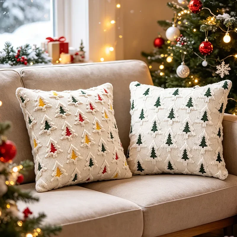 New colorful Christmas tree pillow cover three-dimensional plush pillowcase bedside cushion sofa pillow pillowcase wholesale