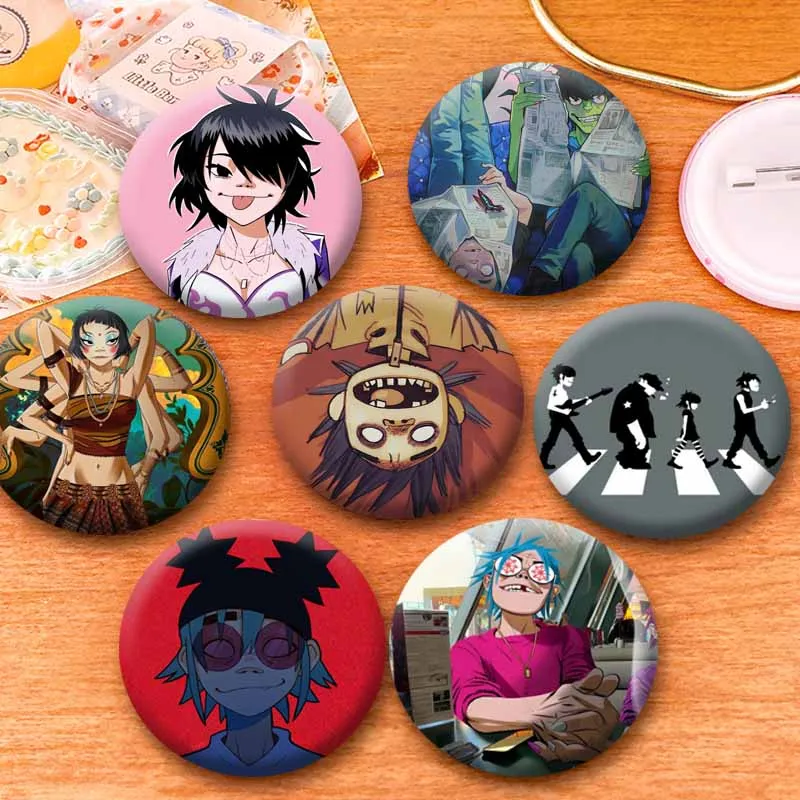 Funny Virtual Band Gorillaz Brooch Stylish Ornament Lapel Pins Exquisite Round Cartoon Badge Bag Jacket Accessories Jewelry Gift