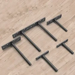 2Pcs Black Solid Steel Floating Shelf Bracket Blind Shelf Supports - Hidden Brackets for Floating Wood Shelves Mounting Bracket