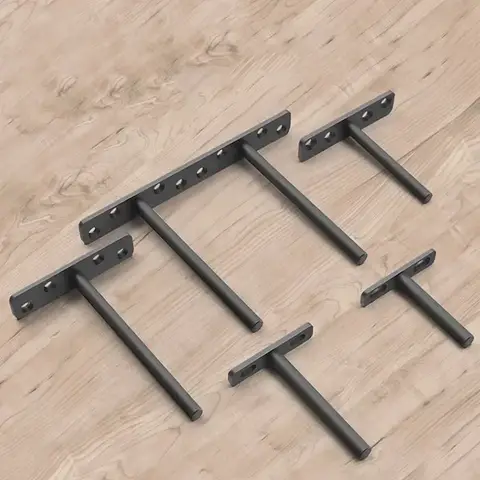 2Pcs Black Solid Steel Floating Shelf Bracket Blind Shelf Supports - Hidden Brackets for Floating Wood Shelves Mounting Bracket