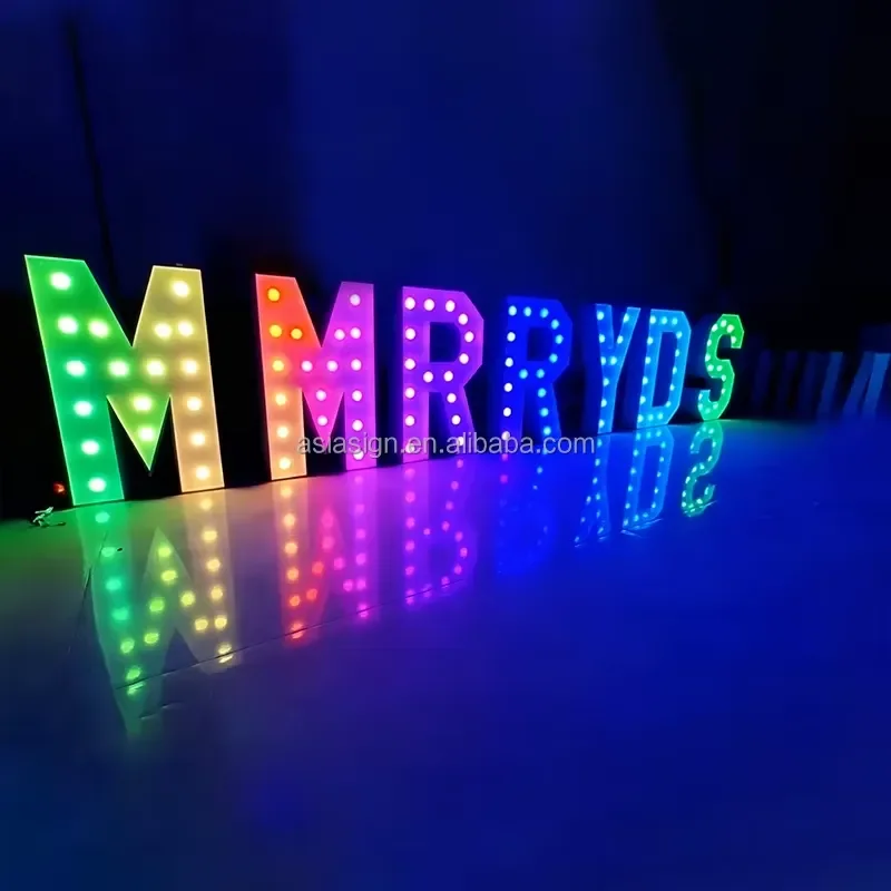 High Durability Rustproof Galvanized Sheet LED Bulb Letters Custom Logo Outdoor Shopping Mall Commercial Display Sign