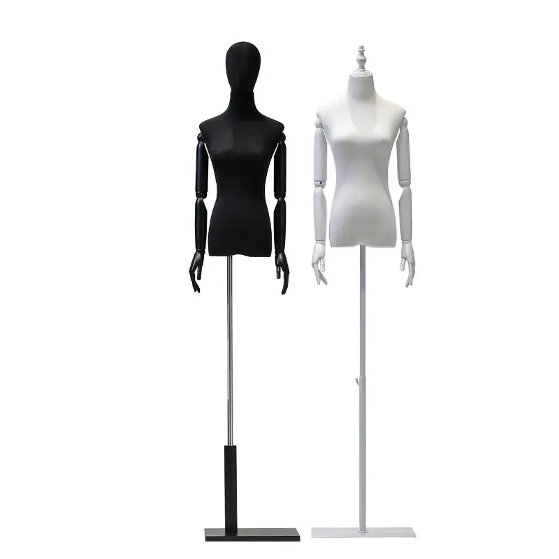 

Clothing Manikin Mannequins Female Half Body Women Black White Color Linen Mannequins with Wooden Stand