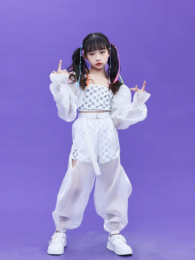 Mädchen Gruppe Hip Hop Kleidung Kinder Crop Top Chiffon Hosen Street Dance Spitze Röcke Kind Streetwear Elegante Kostüm