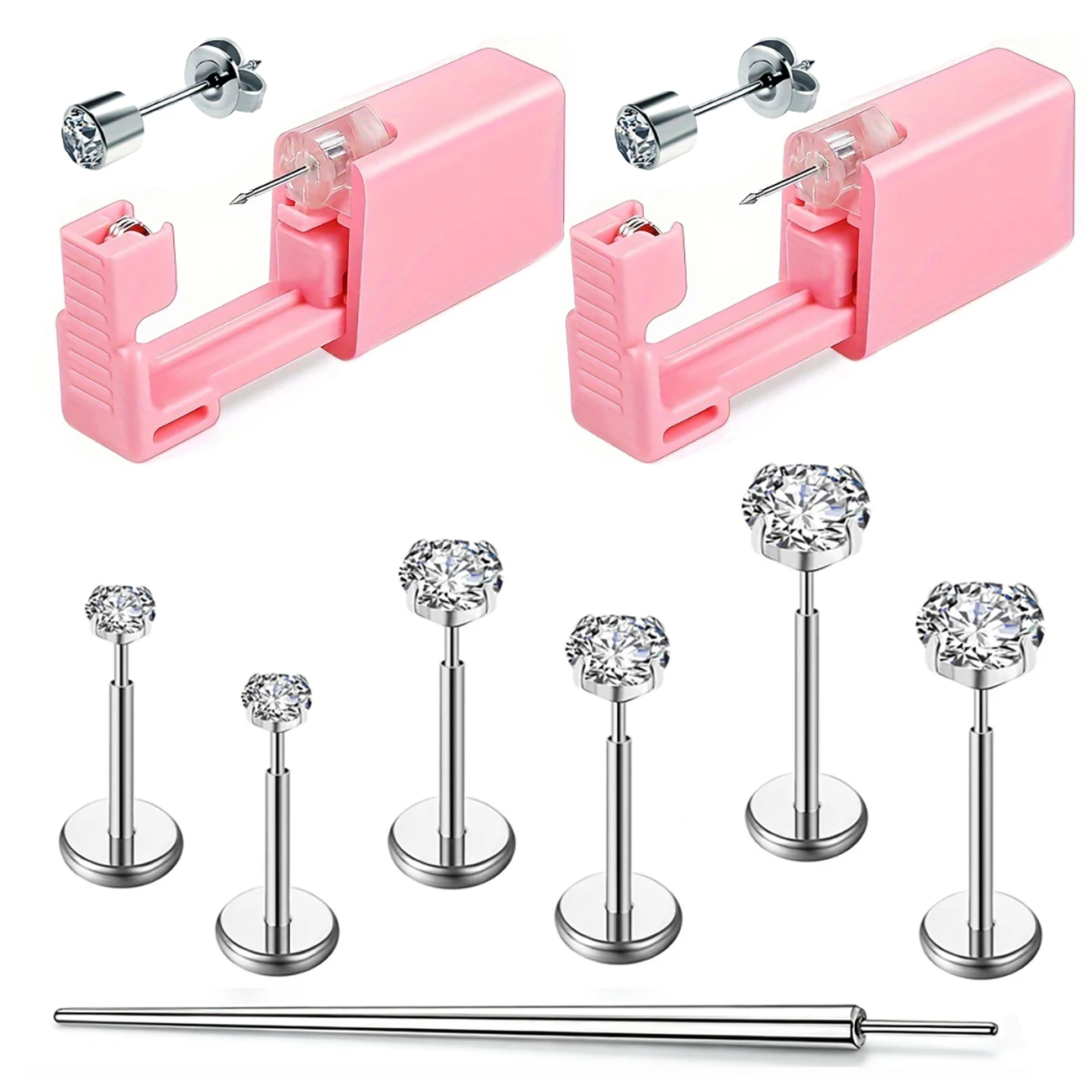 9PCS/Lot Ear Piercing Tool Kit Includes 2 Pieces Disposable Ear Piercing Machine with 6PCS Threadless Cz Labret Ear Cartilage