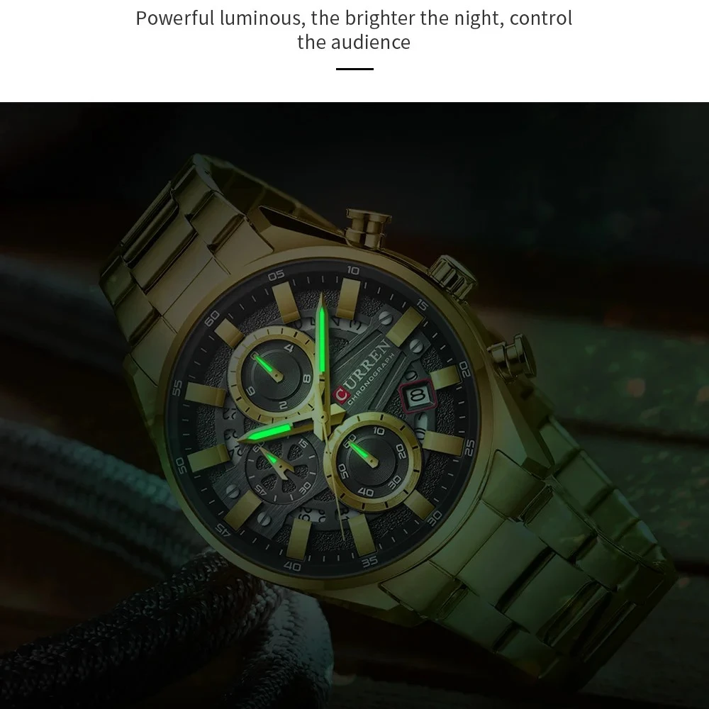CURREN 8495 Men Watch Waterproof watch Chronograph function Date Glowing Hands Business Watch Multifunctional quartz wristwatch view 3