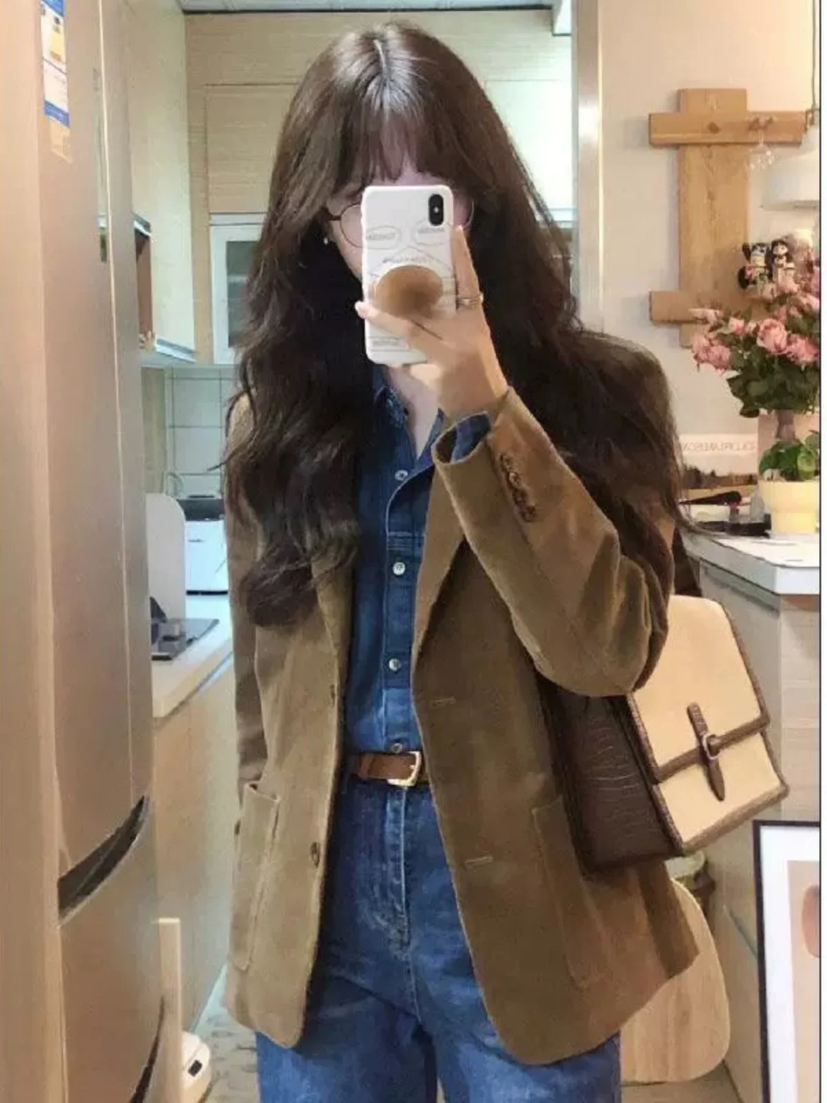 

Elegant Camel Color Corduroy Women's Jacket Spring Autumn New Style Small Size Fashionable Casual Original Design Long Sleeve...