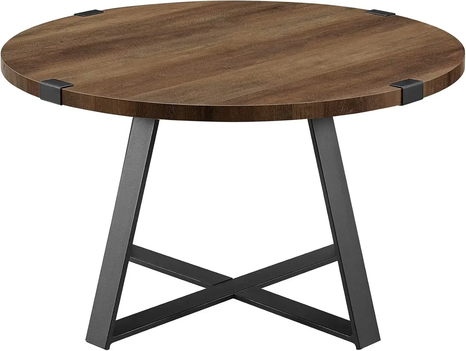 Anastasia Modern Metal Wrap X Base Coffee Table, 30 Inch, Black and Rustic Oak