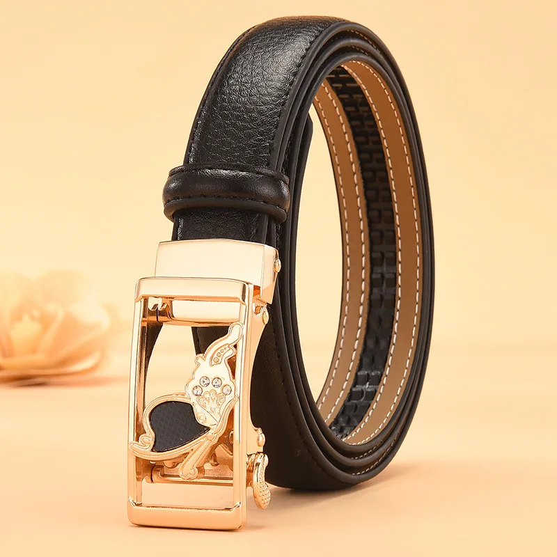 2026 New Women\'s Red Heart Shape Belts, Automatic Buckle Belt, White Black Girls Fashion Cinturon Male Waistband