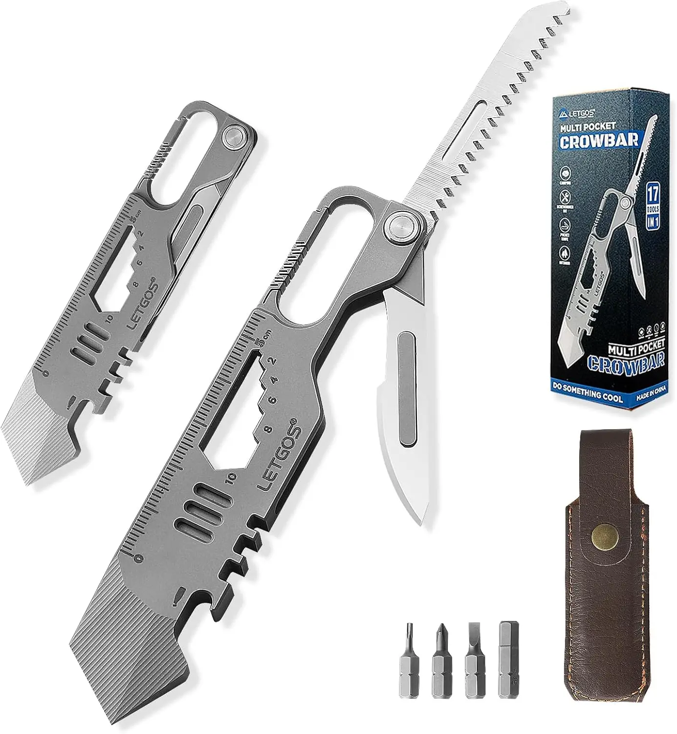 

17-in-1 Multi Titanium Alloy Pocket Tool, Portable Folding EDC with Pry Bar, Lightweight Survival Gadget for Camping and Gifts