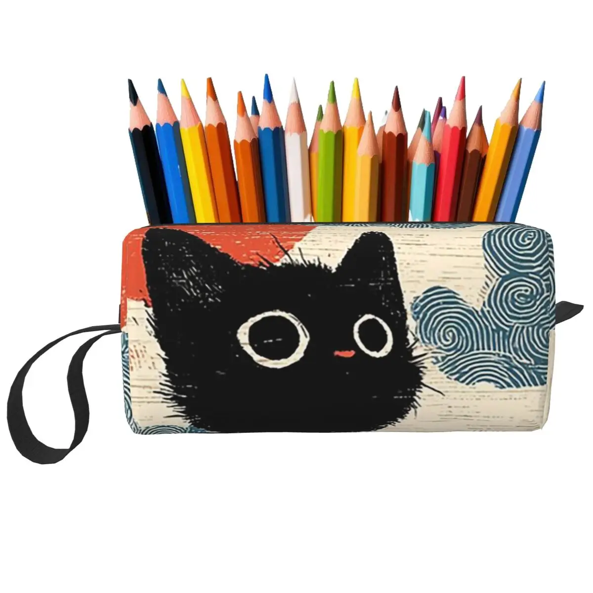 Romantic Black Cat In Cloud Pencil Case for Boys Girls School Pen Box Pencil Bag Stationery Supplies Travel Women Cosmetic Bag
