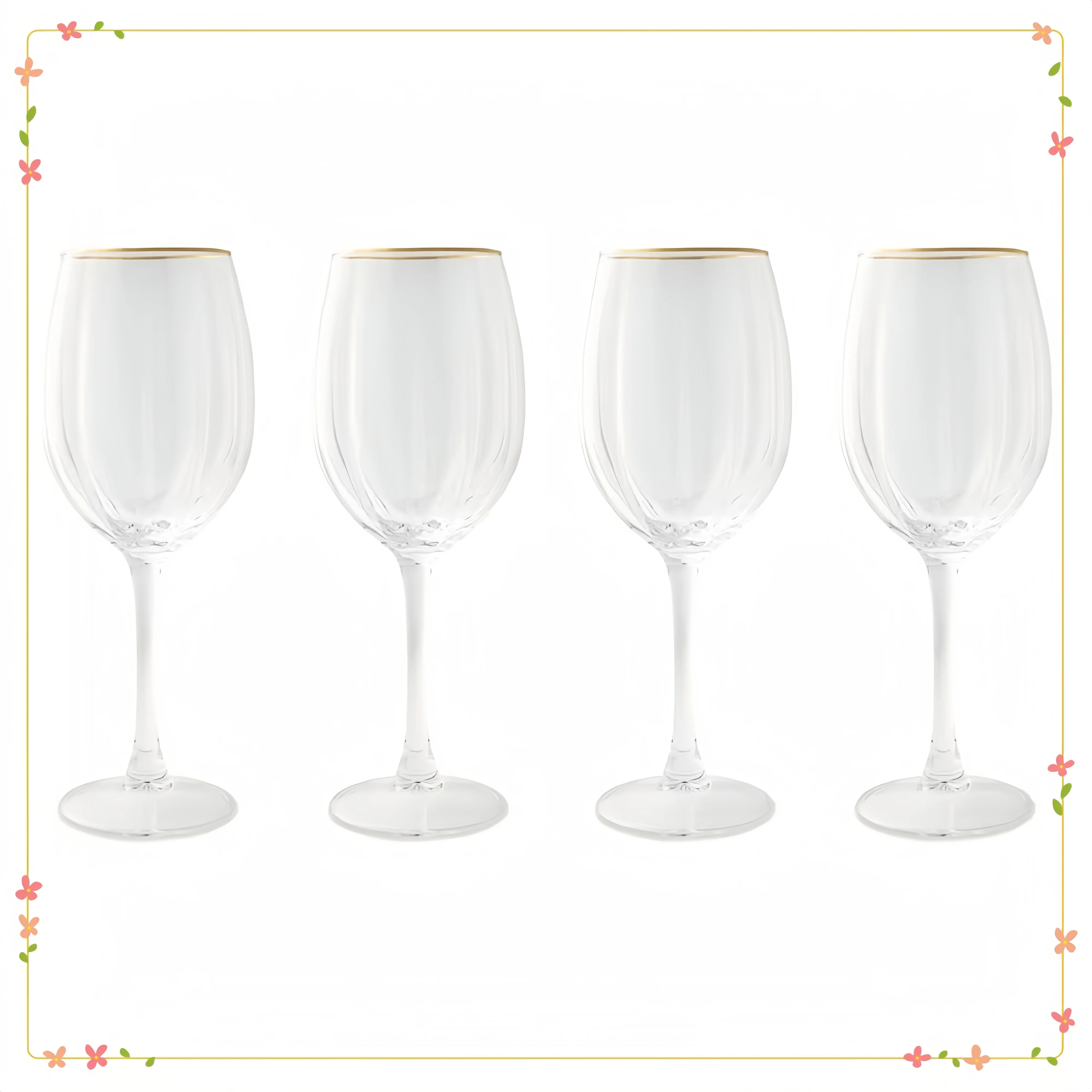 

Набор из 4-х бокалов для фестончатого вина с золотой оправой, элегантная посуда для белого, красного вина и развлечений, можно мыть в посудомоечной машине