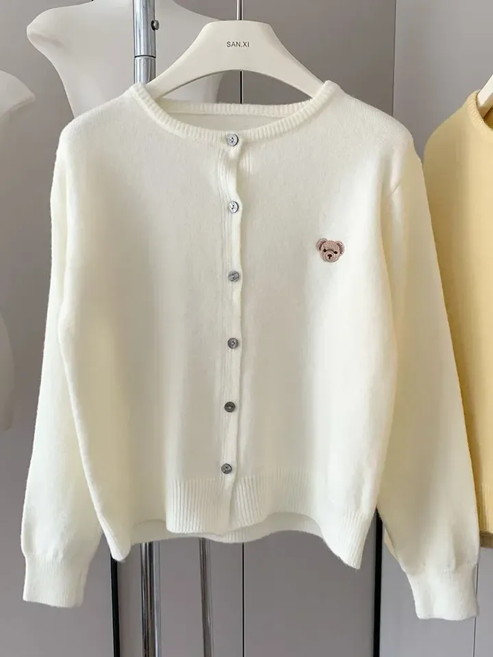 Zekye Autumn O-Neck Knit Sweater Sweet Cartoon Embroidery Casual Tops Japanese Fashion Single Breasted Cardigan Harajuku 2024 