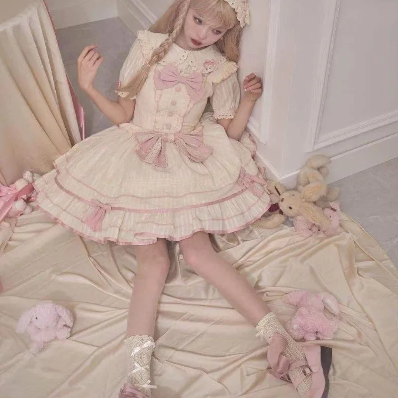 

Original Lolita Interior Peter Pan Collar Bow Cute Tops Summer New Short Sleeved Versatile Shirts Y2k Clothes Base Layer Blouse