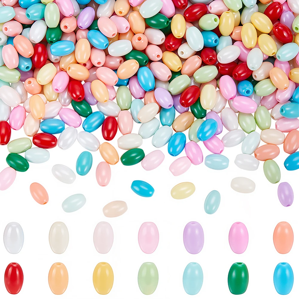 1 Box 600Pcs Rice Shape Beads Oval Glass Beads 6mm Bulk Small Colorful Random Baking Painted Long Opaque Loose Spaces