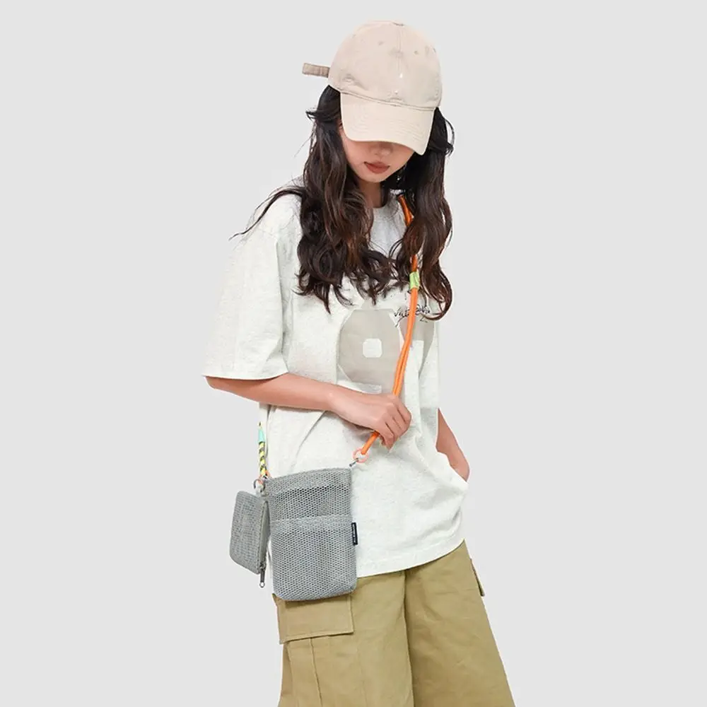 

Повседневная нейлоновая сетчатая сумка в корейском стиле, двухслойная однотонная сумка для мобильного телефона, сумки-кошельки, нейлоновая сумка через плечо для офисного работника