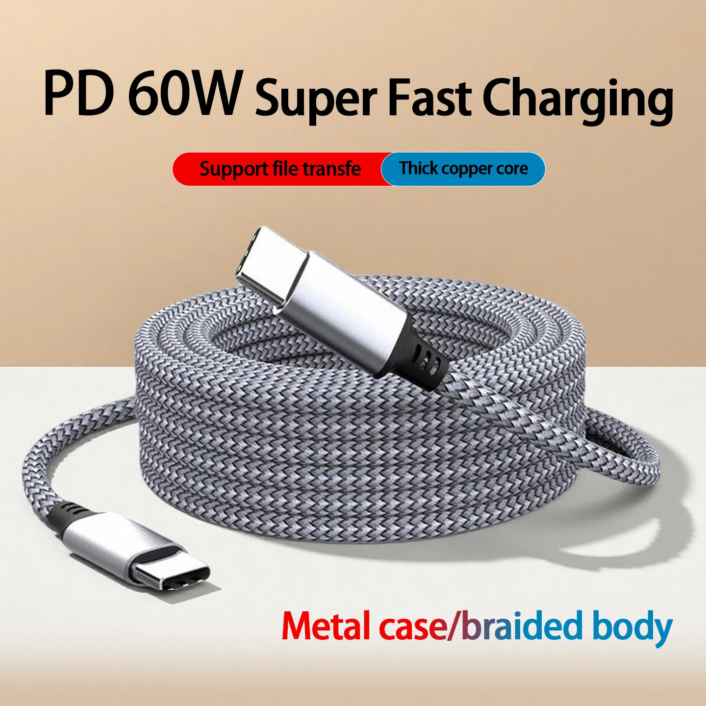 

PD60W Type-C to C Удлинитель кабеля для быстрой зарядки и передачи данных, совместимый с iPhone 15, камерами Xiaomi Samsung, ноутбуками 1 м, 2 м, 3 м, 5 м, 8 м