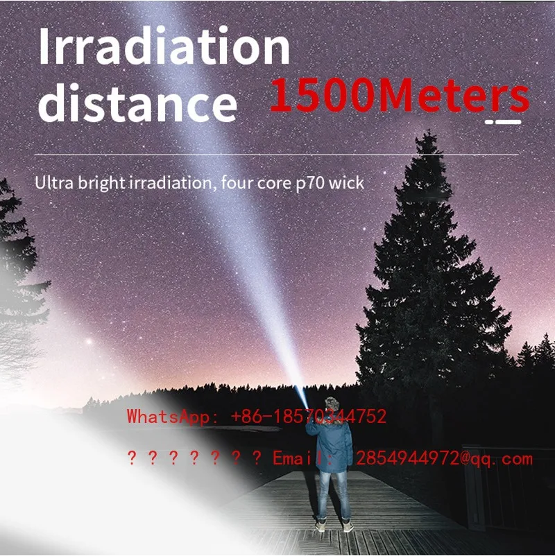 New P70 Strong Light Searchlight, Outdoor Multi-functional Lighting LED Flashlight, Long-range Waterproof Charging Portable