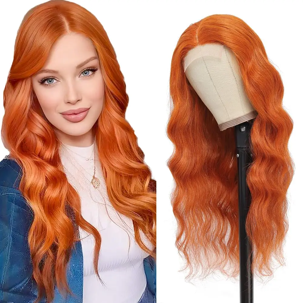 

Orange Ginger Body Wave 13x6 HD Transparent Lace Front Wig13x4 350 Human Hair Colored 40 inch Brazilian Hair For Women