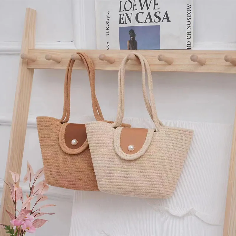 

New versatile woven bag, simple and large capacity armpit bag, cotton thread shoulder bag, beach vacation and leisure bag
