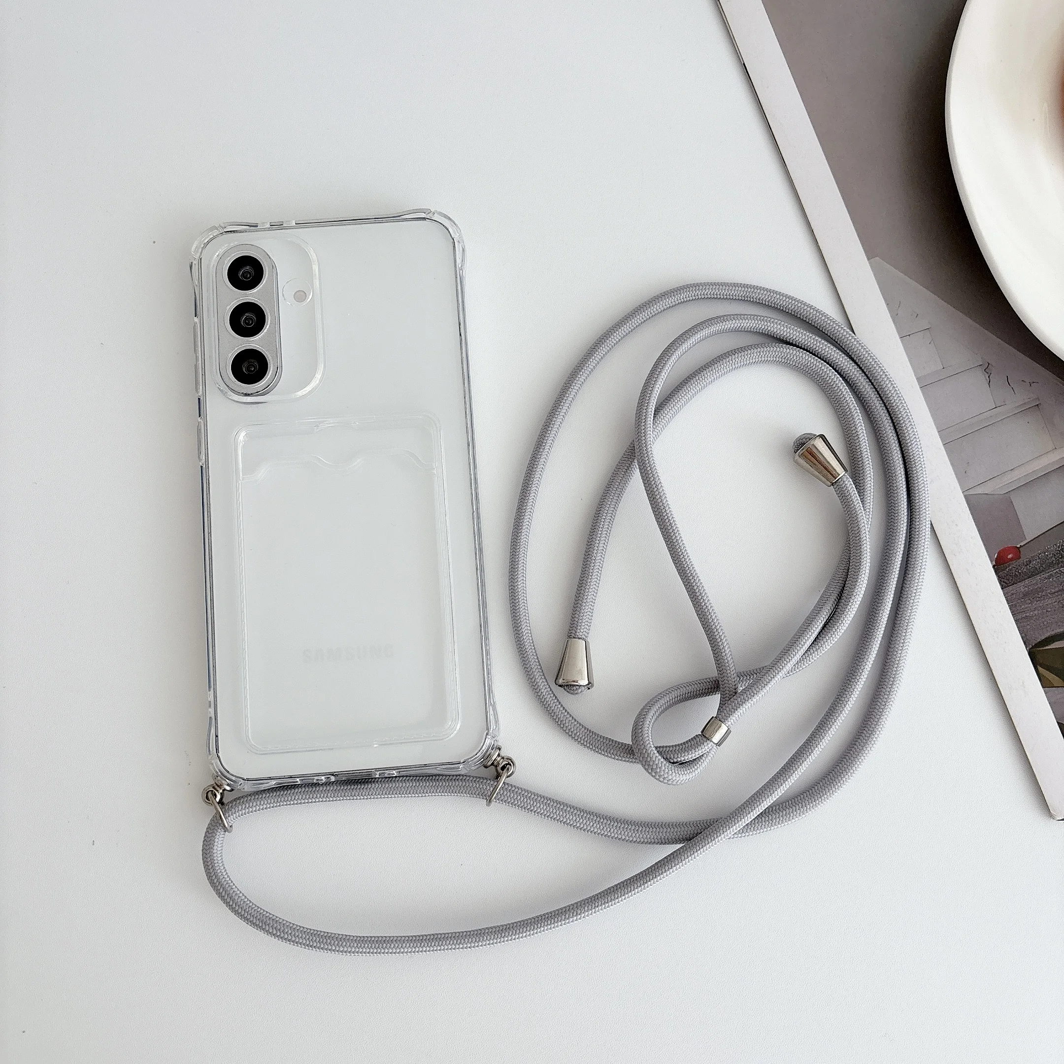 With Card Slot Clear Phone Case For Samsung Galaxy S26 S25 S24 S23 S22 S21 S20 Plus Edge FE 2022 5G Crossbody Lanyard Back Cover view 3