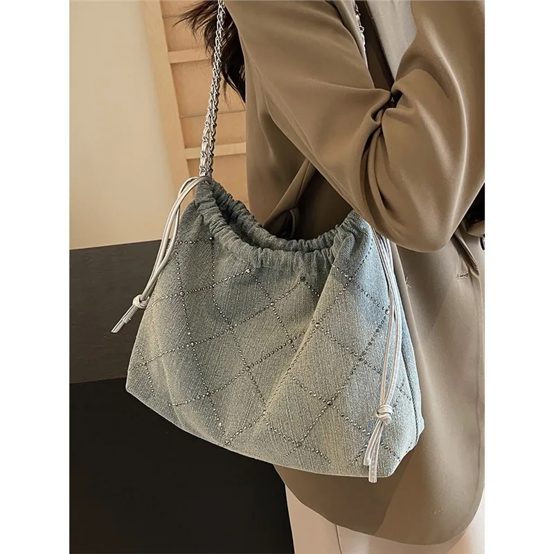 This Year\'s Popular Denim Bag Women\'s Large-capacity 2024 New Summer Casual Fashion Chain Crossbody Bucket Bag