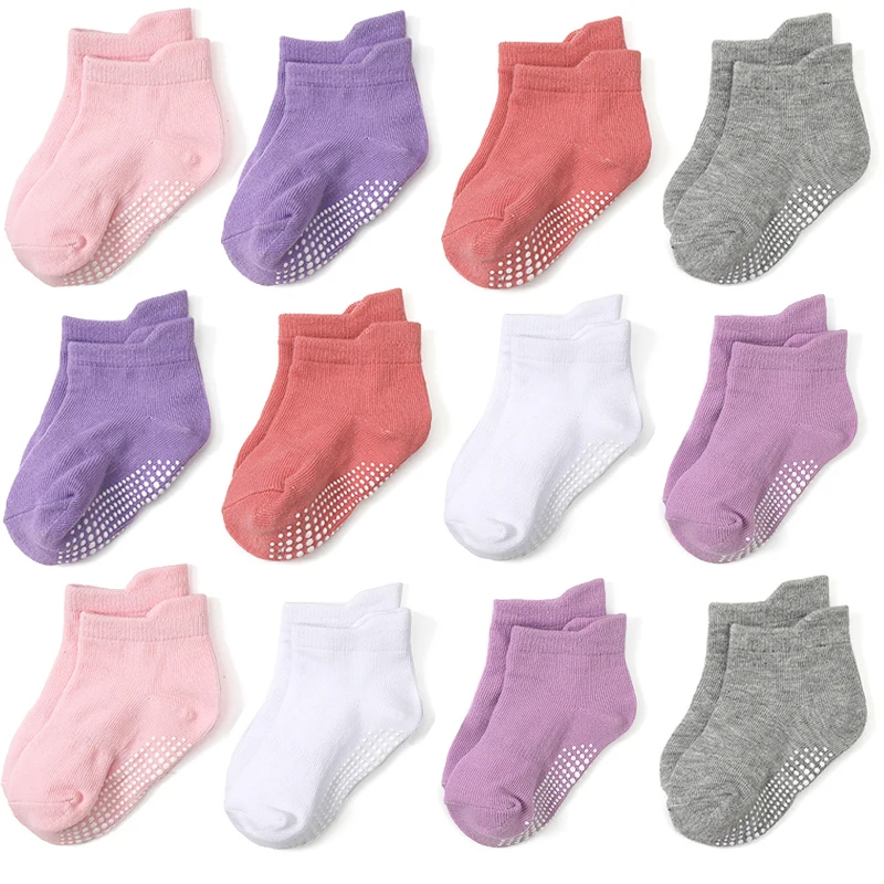 12 Pairs Basic Girls' Socks, Anti-Slip Adhesive Jumpers' Socks, Suitable for Daily Wear Baby Socks, Walking Socks