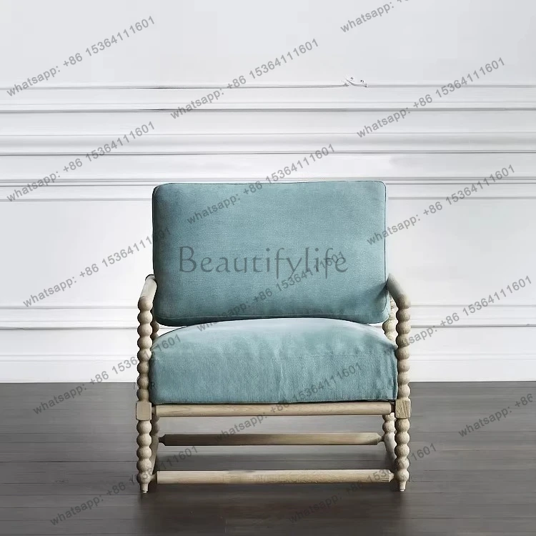 Nordic simple solid wood fabric sofa European retro sofa American single chair