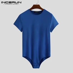 Incerun-bodysuit sexy men's short-sleeved, monochrome bodysuits, neck jumpsuit, underwear, fitness, cozy, summer, S-5xl, 2022 8 Main Men's Body Sales - №1