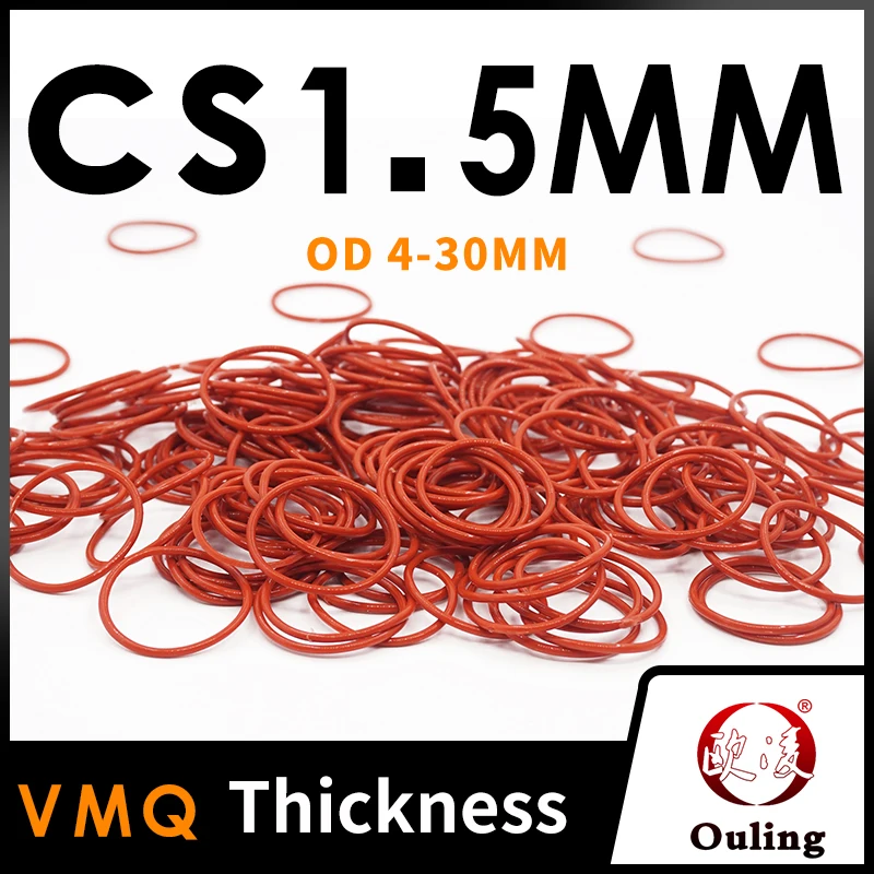 CS1.5mm Red VMQ OD4-30mm silicon Rubber O-rings Seals Gasket Washer temperature resistant Waterproof soft silicone ring