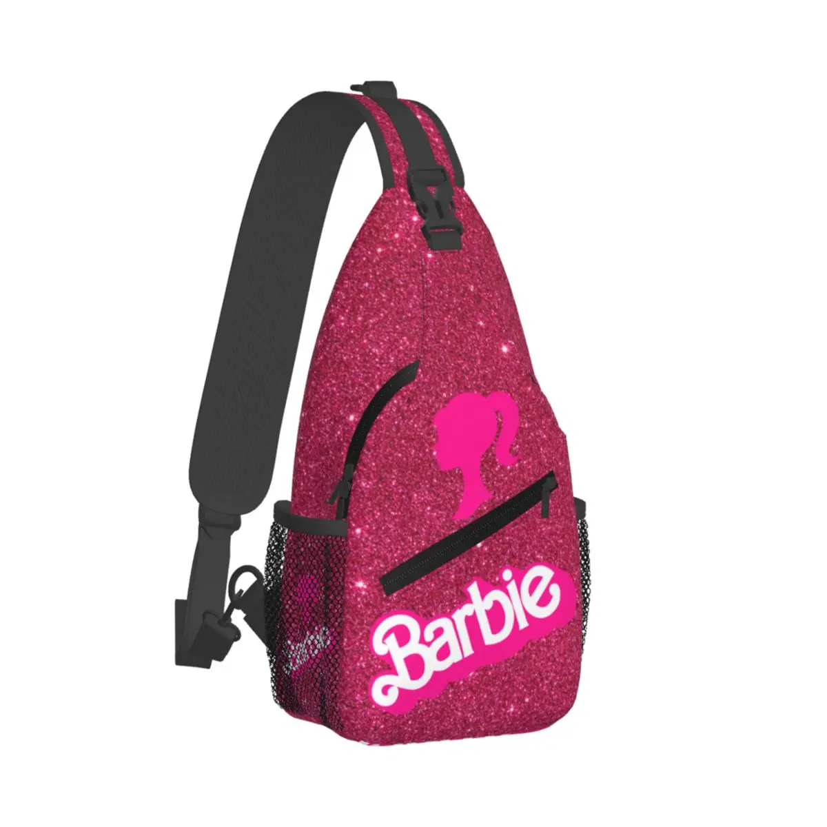 Pink Barbie Sling Bag Merch Casual For Unisex Sparkly Print Crossbody Backpack