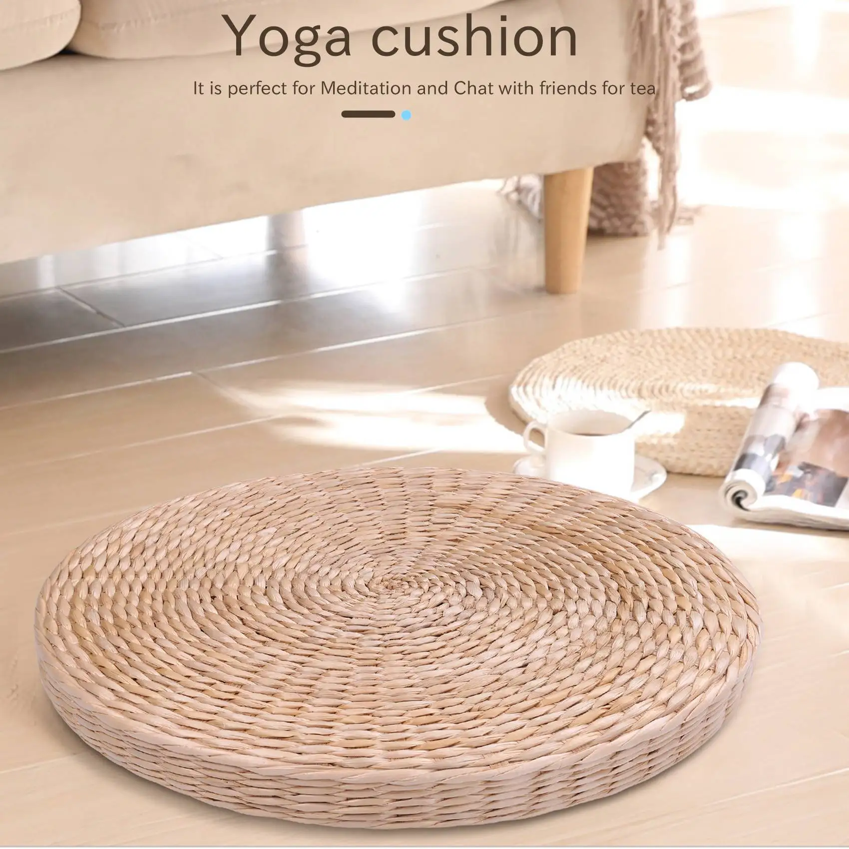 وسادة حصير من القش الدائري ، مصنوعة يدويًا ، للأرضية ، اليوغا ، كرسي ، مقعد ، سجادة ، 40