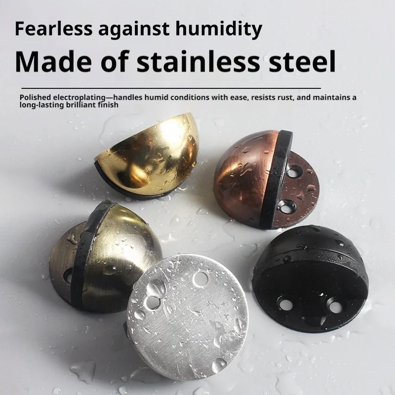 No-Drill Magnetic Stainless Steel Door Stopper, Turtle Top Anti-Collision Floor Mount Bumper for Bathroom & Glass Doors
