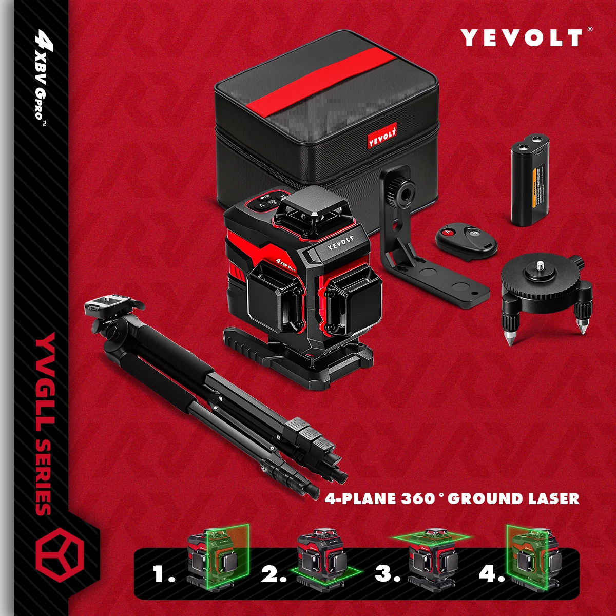 

YEVOLT YVGLL4XS16 360°x4 16-Line Laser Level - 30m Ultra-Precise Laser Level for Ceiling Wall Floor Sync Tile Grid Projection