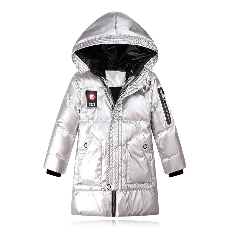 Boys Girls Kids Long Loose Thick White Duck Down Jacket Blue,Black Baby Coat, Teenagers Hooded Padded Jacket Clothes Winter