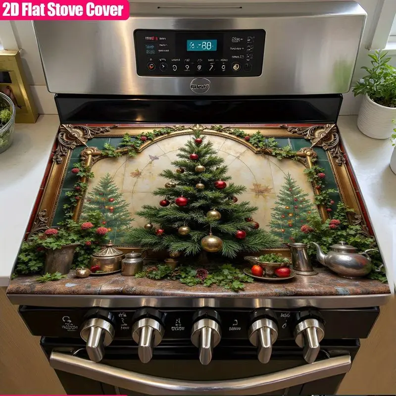 VIKAMA Farmhouse Christmas Holiday Stove Mat Scratch Resistant Dust Proof Pad For Kitchen Counter Farmhouse Home Decor