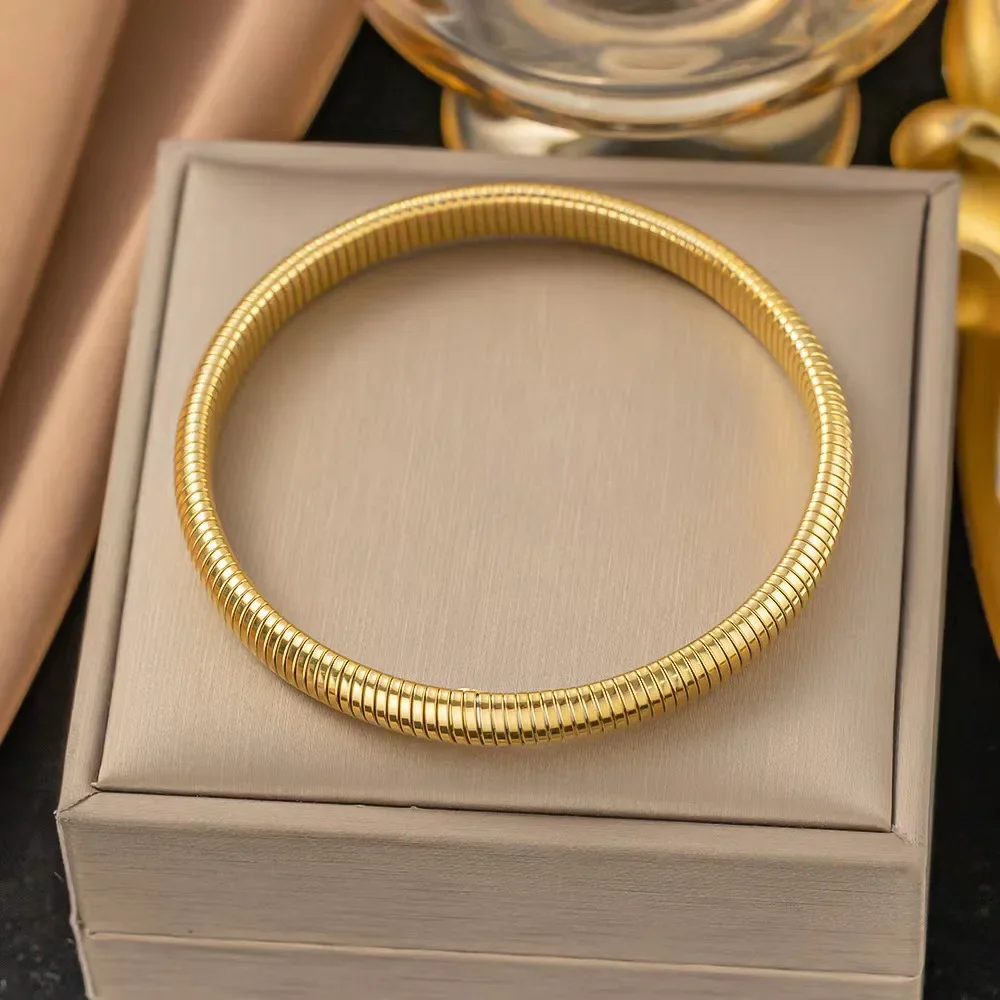 KCRLP 18k Gold Filled 8MM Round Cuff Bangle Bracelets for Charm Women Lady Wedding Party Gifts 6.3cm Elastic